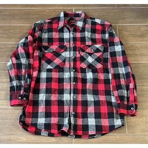 Five Brother Men's Shirt L Tall Red Black Plaid Check Flannel Heavy Grunge Work
